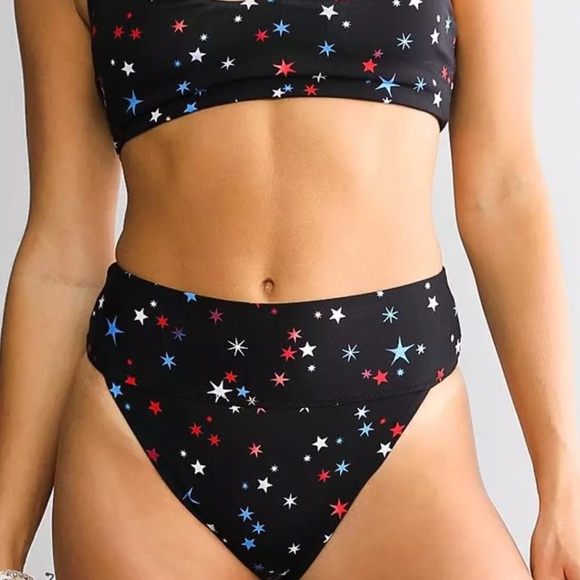 Hurley Cosmic Star Swim Bikini High Waist Bottom Racerback Top Size L - Picture 2 of 8